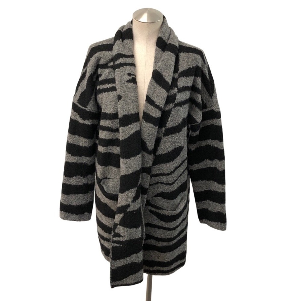 Moth Cardigan Womens Medium Petite Gray Black Tiger Stripe Open Front Grunge